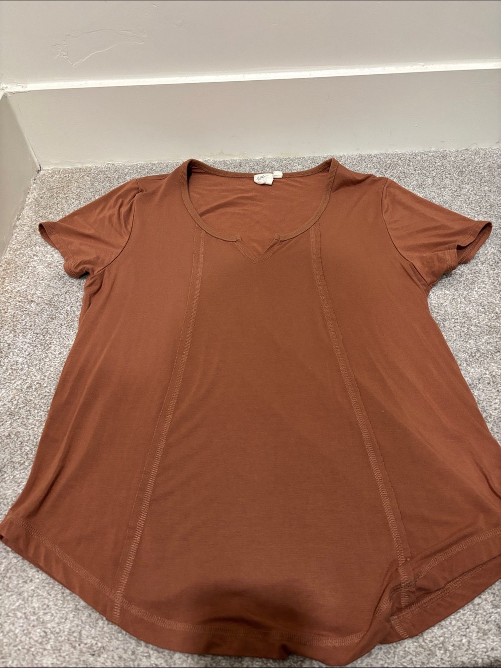 White Crow Short-Sleeve V-Neck Top in Rust Brown